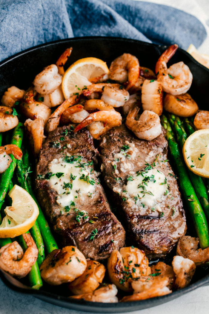 Garlic Butter Surf and Turf Skillet | The Food Cafe