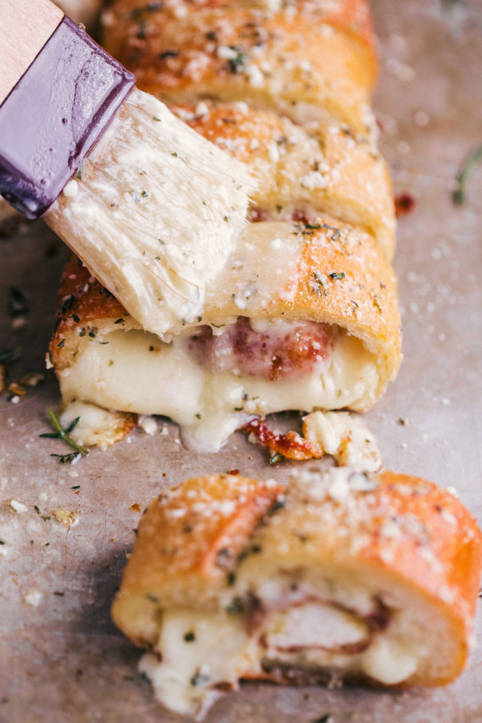 Cheesy Parmesan Chicken Garlic Bread | The Food Cafe