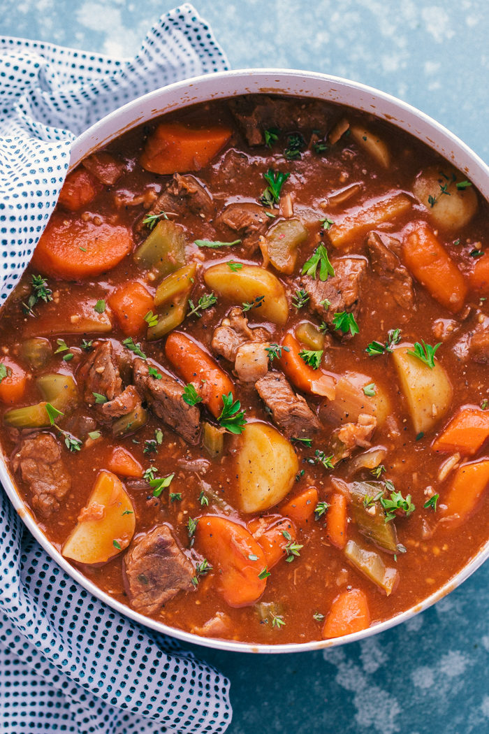 Beef stew made with hearty beef, vegetables, and potatoes, in one pot by The Food Cafe. 
