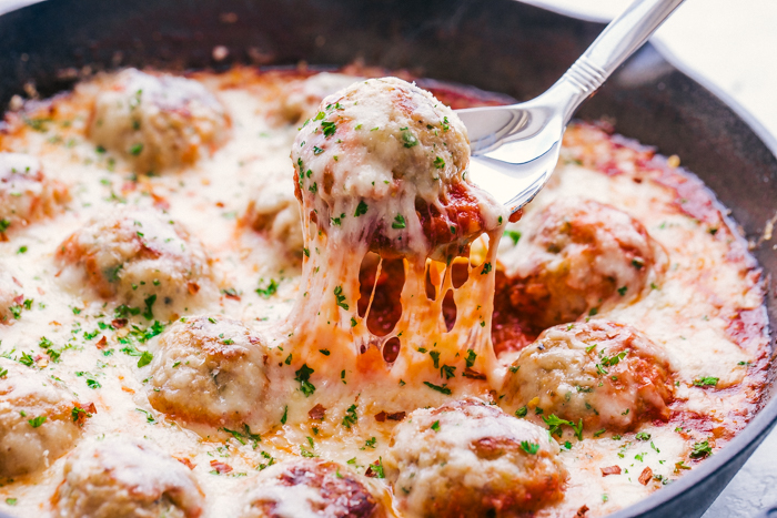 Parmesan Chicken Meatball Skillet | The Food Cafe | Just Say Yum