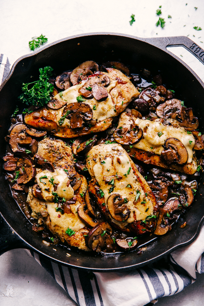 Cheesy Balsamic Chicken and Mushroom Skillet | The Food Cafe