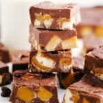 candy bar fudge stacked on top of each other.